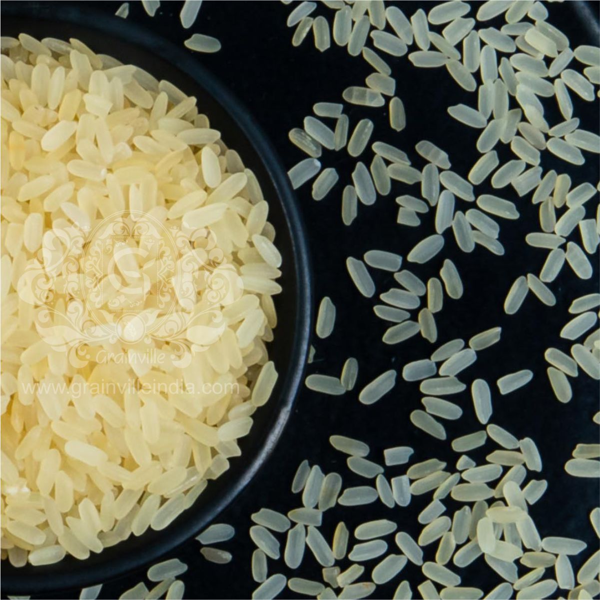 IR-8 Parboiled Rice 5% Broken in a black bowl